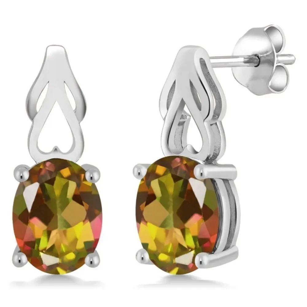 925 Sterling Silver with 3.60 Cttw Mango Mystic Topaz Oval Post Drop Earrings